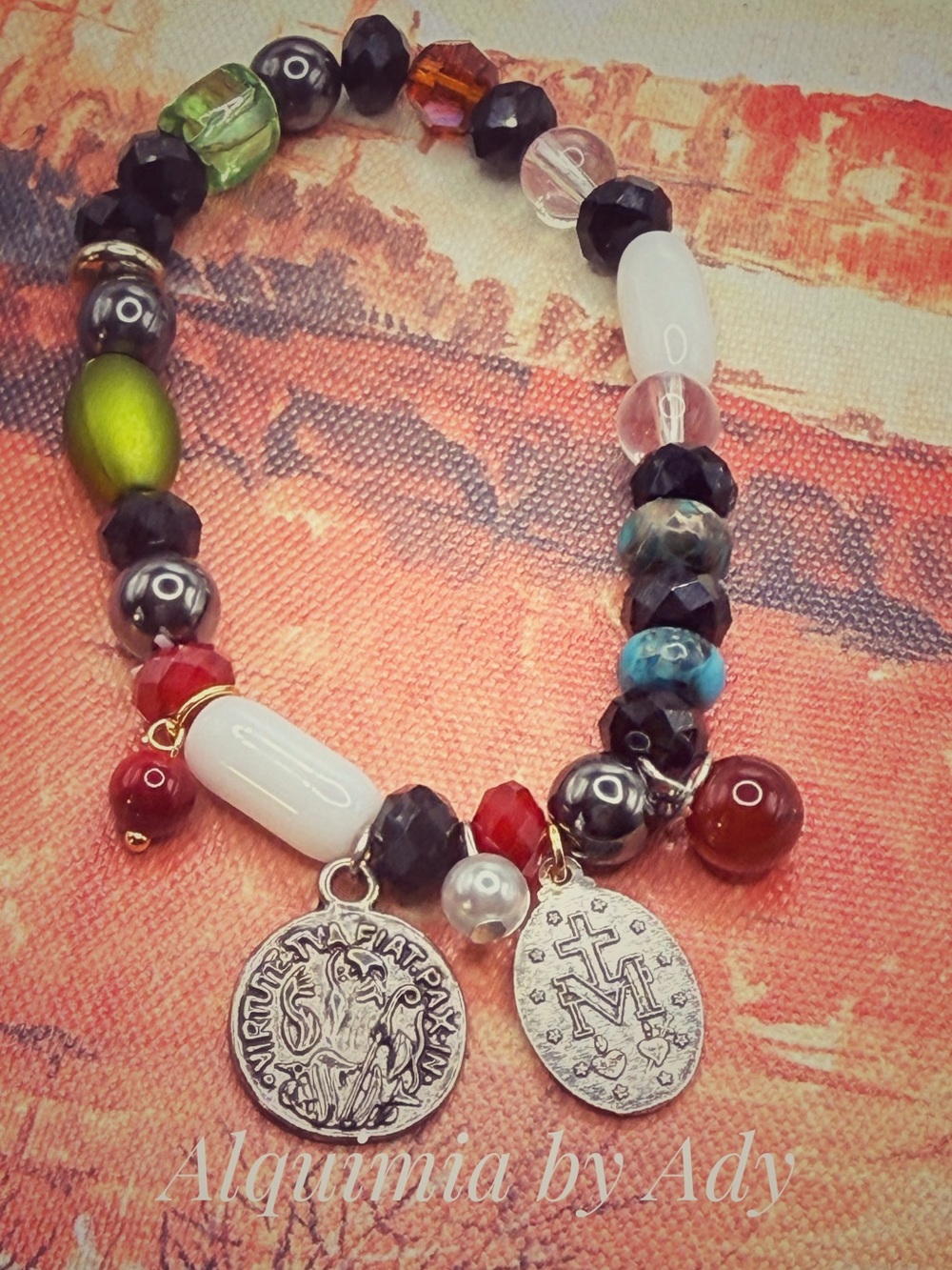 Alquimia Multicolor Glass Bead Bracelet with Silver Charms